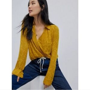 Maeve Mustard Yellow Wrap Blouse